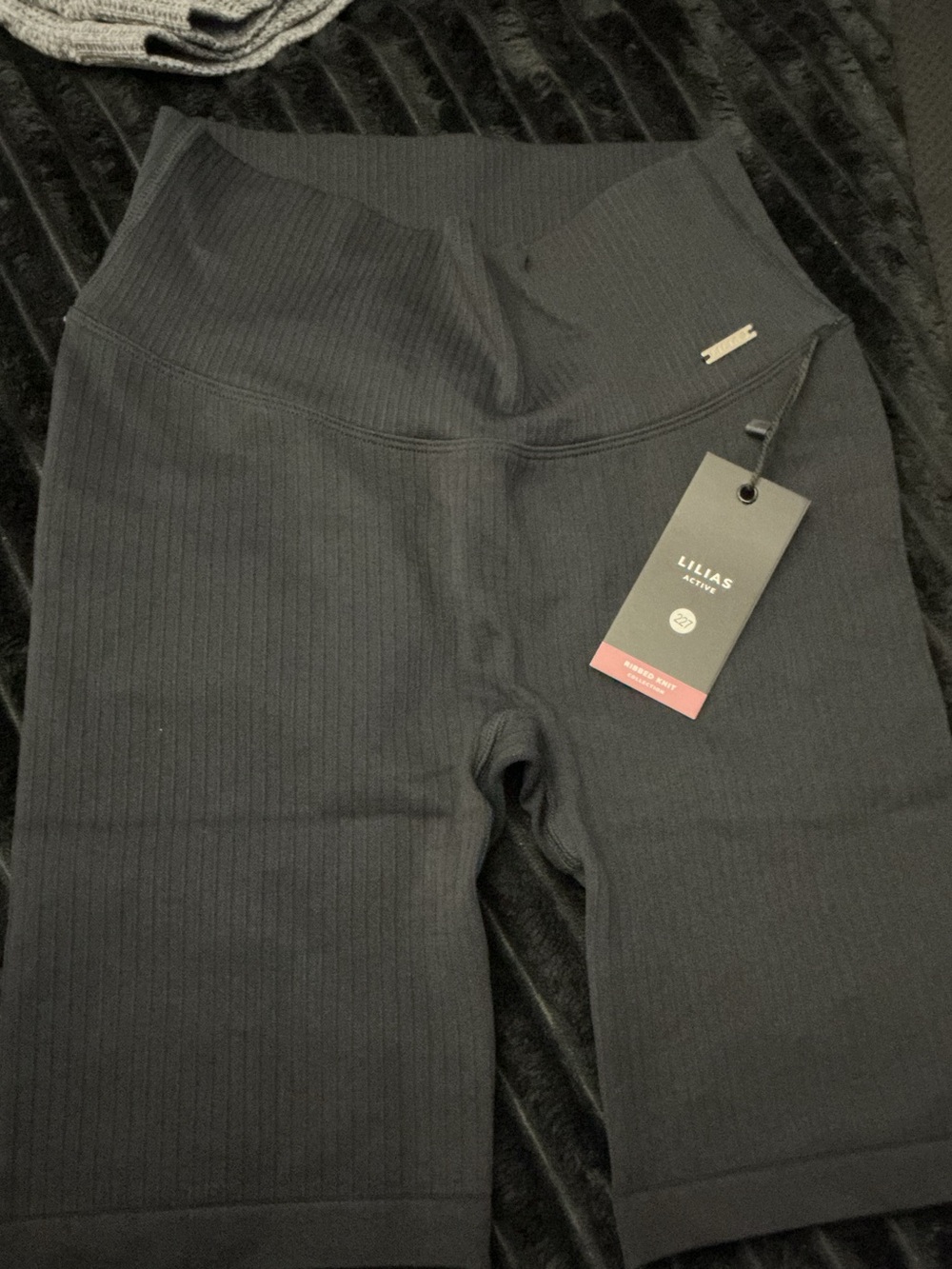 Iilias active Black Ribbed High-Waist Bike Shorts with Tag
